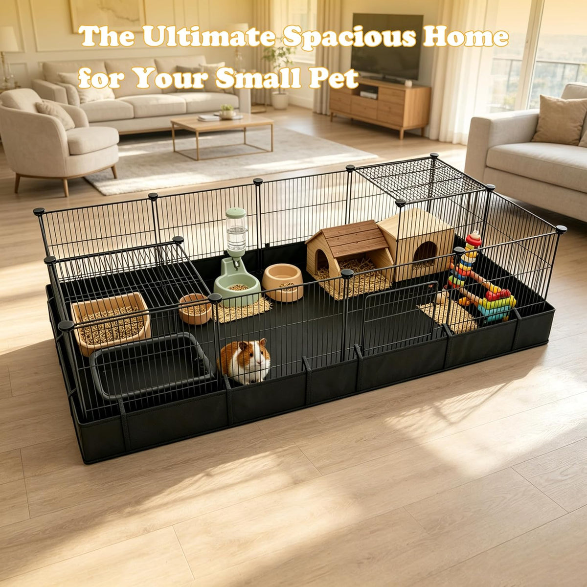 Xymoso DIY Guinea Pig Cages with Waterproof Mat,16 Panels Small Animal Cage