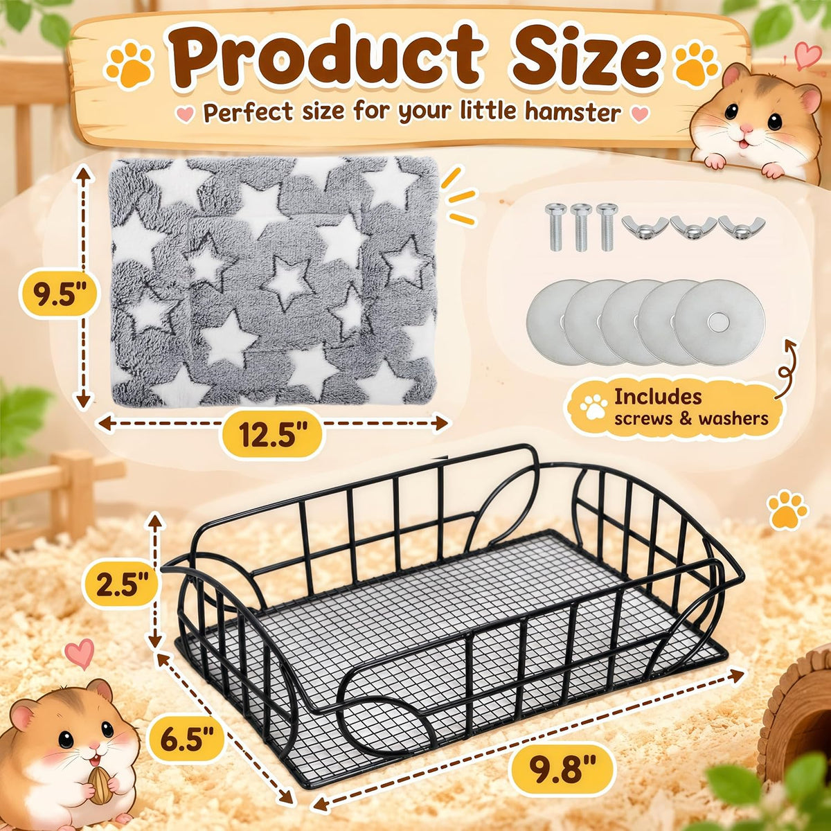 Metal Rat Cage Hanging Platform with Mat, Chew Proof