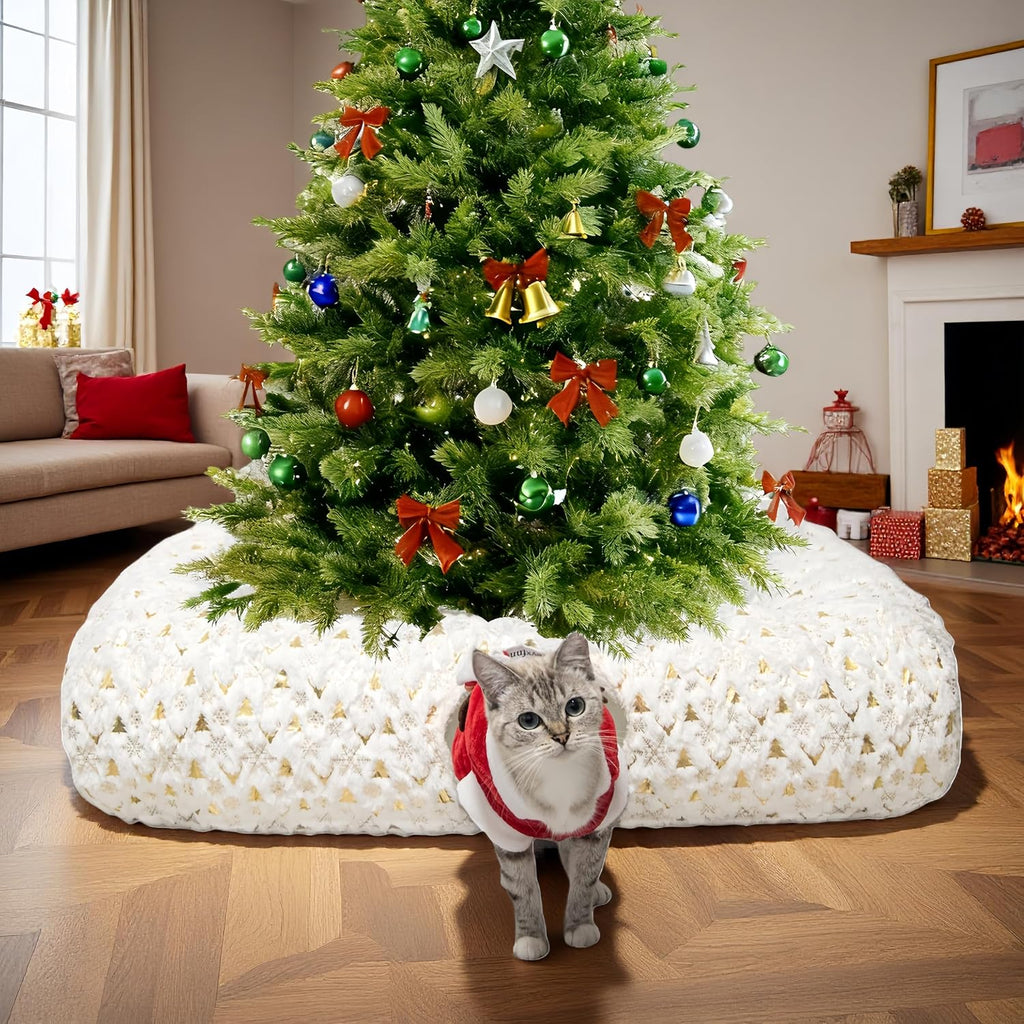 Extra Large Cat Tunnel Bed for Indoor Cats with Warm Mat,Cat Toys Cave Dount Tube for Xmas Decor Red