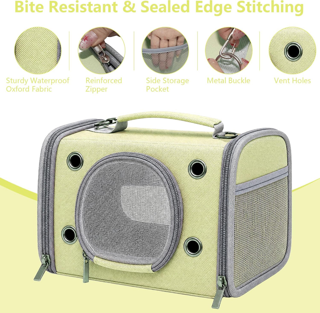 Portable Small Animal Travel Carrier, Foldable Breathable Travel Pet Cage for Hamsters, Guinea Pigs, Rabbits, Birds & Reptiles, Bird Carrier for Small Parrots & Parakeets (Large, Green)