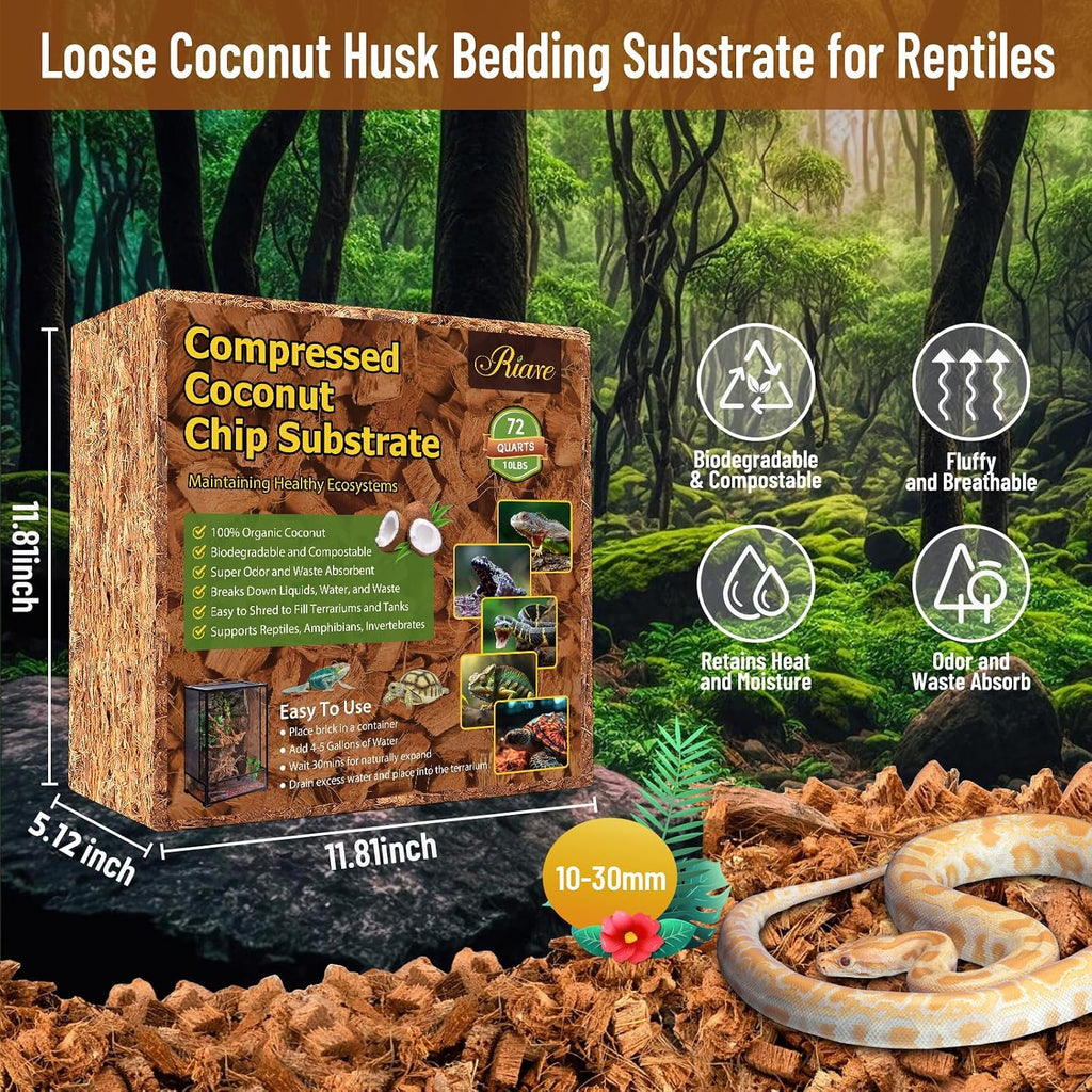 Riare 10LB Coconut Husk Chip for Reptiles, 72 Quart Coconut Fiber Substrate