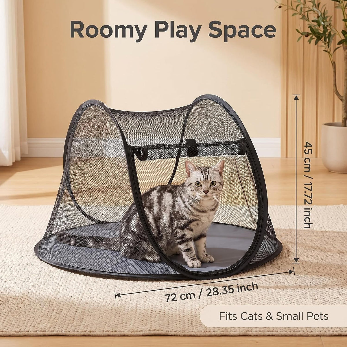 Pop-Up Cat Playpen, Portable Mesh Pet Tent, Indoor Outdoor Foldable Exercise Fence for Kittens, Rabbits, Guinea Pigs & Small Critters