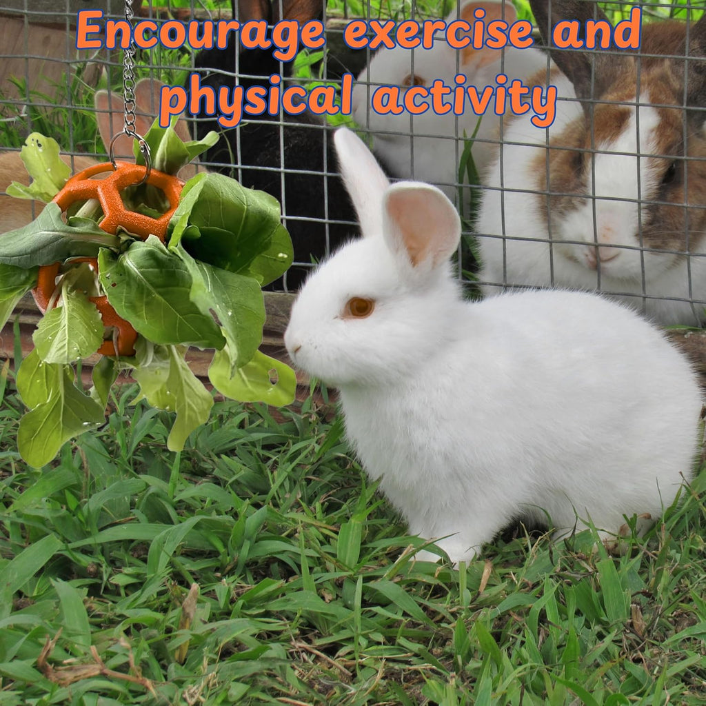 Rabbit Treat Ball Bunny Enrichment Toys with Stainless Steel Hanger Set, Veggie Feeding Rabbit Ball Toy for Bunny Hedgehog Tortoise Guinea Pig Rabbits, Pets Treat Balls Accessories (Orange)