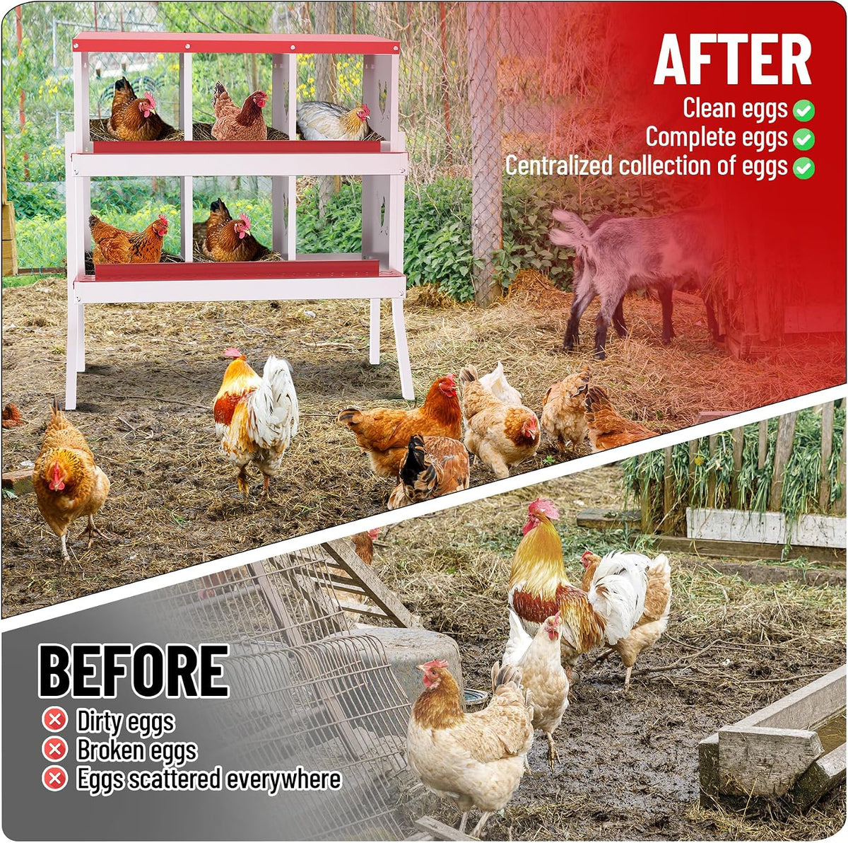 Chicken Nesting Box, 6 Compartment Metal Chicken Nesting Boxes for Chicken Coop, Easy Egg Collection, Easy Cleaning, Chicken Laying Boxes with Bracket Legs for Hens, Red