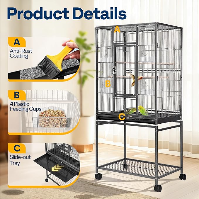 VIVOHOME 54 Inch Wrought Iron Large Bird Flight Cage - Image 3
