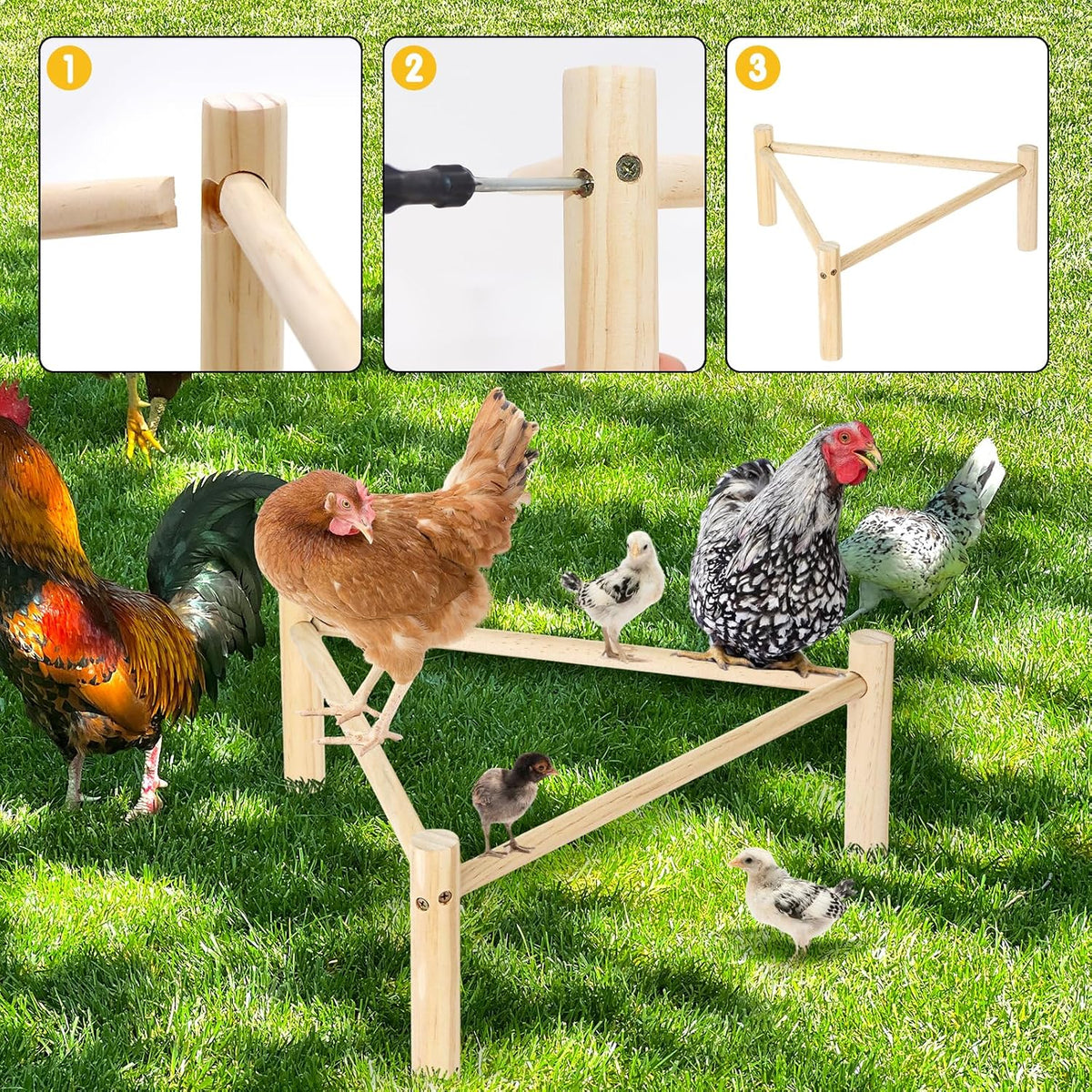 Chicken Perch for Coop & Brooder, Pine Wooden Chicken Roosting Bars (1 PCS)