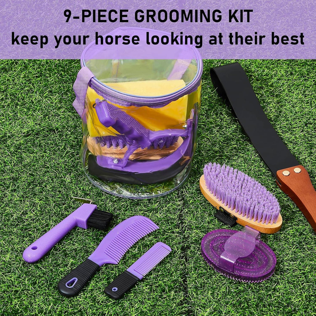 Cunhill 9 Pcs Horse Grooming Kit Tack Room Supplies, Cute, Purple