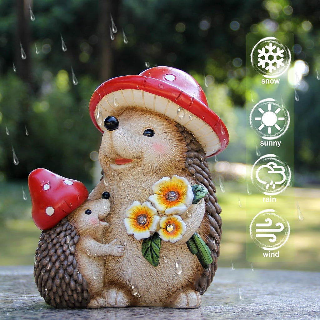 Smadeer Solar Hedgehog Garden Statue with Light Outdoor Animal Yard Decor