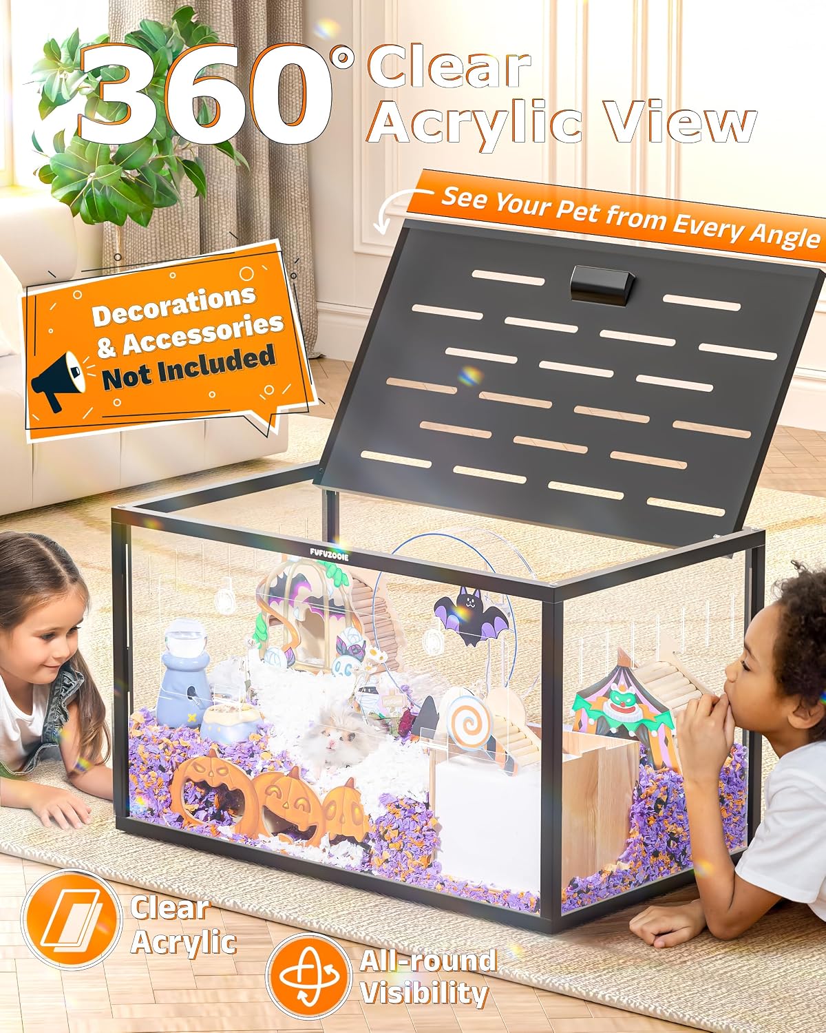 Large Metal Hamster Cage 30", Chewproof Hamster Enclosure (Black)
