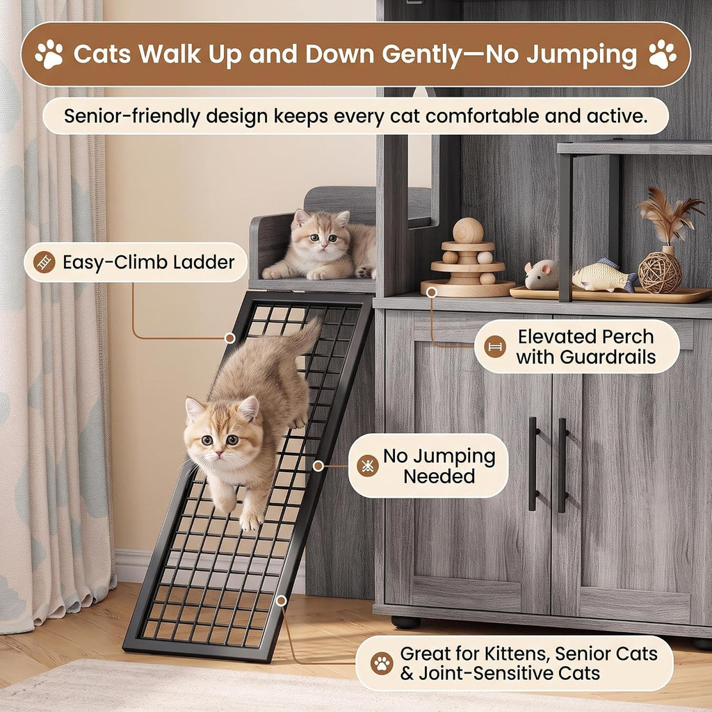 IDEALHOUSE Cat Litter Box Enclosure with Double Layer, Dark Grey