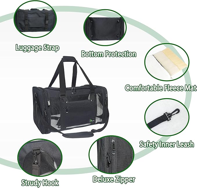 Soft-Sided Pet Carrier for Cats Small Dogs of 15 Lbs Medium Black - Image 5