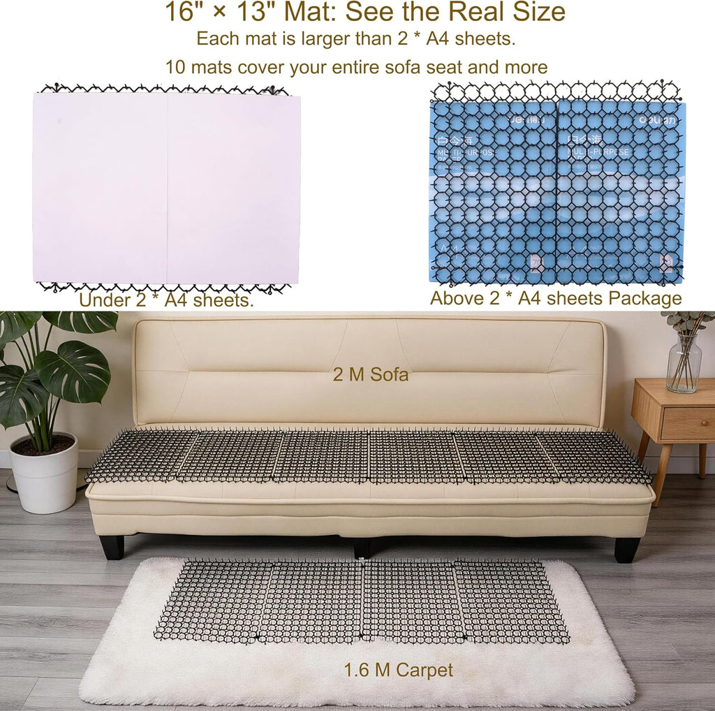 10 Pack Cat Repellent Mat for Indoor & Outdoor, Anti Cat Scratch Mat with Spikes, Cat Deterrent Mat for Garden, Sofa, Bed, Waterproof & Reusable