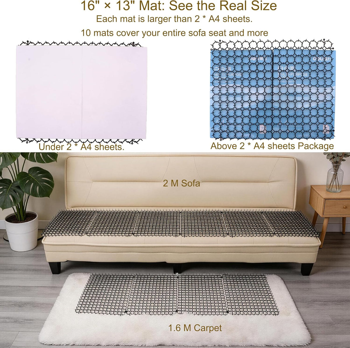 10 Pack Cat Repellent Mat for Indoor & Outdoor, Anti Cat Scratch Mat with Spikes, Cat Deterrent Mat for Garden, Sofa, Bed, Waterproof & Reusable