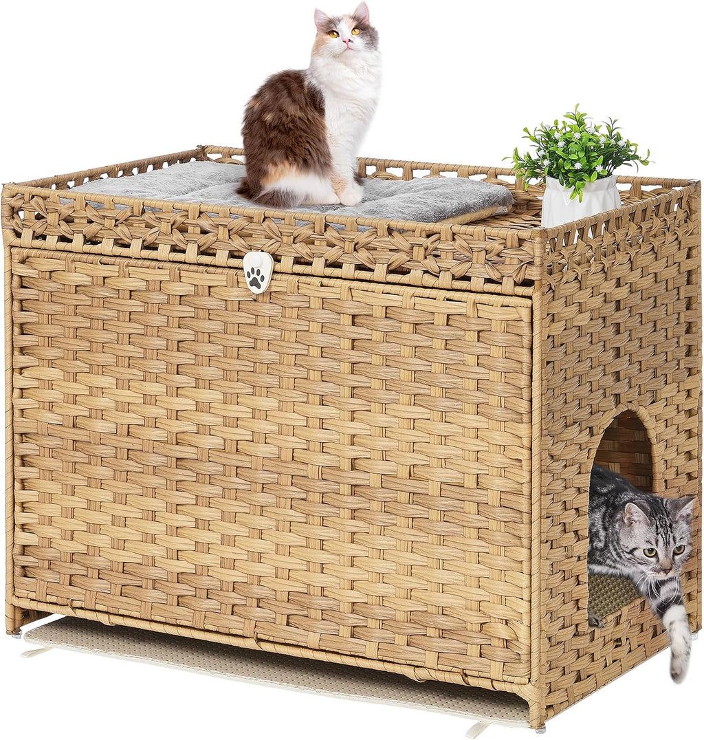 Cat Litter Box Enclosure with Door, Hidden Cat Washroom Furniture