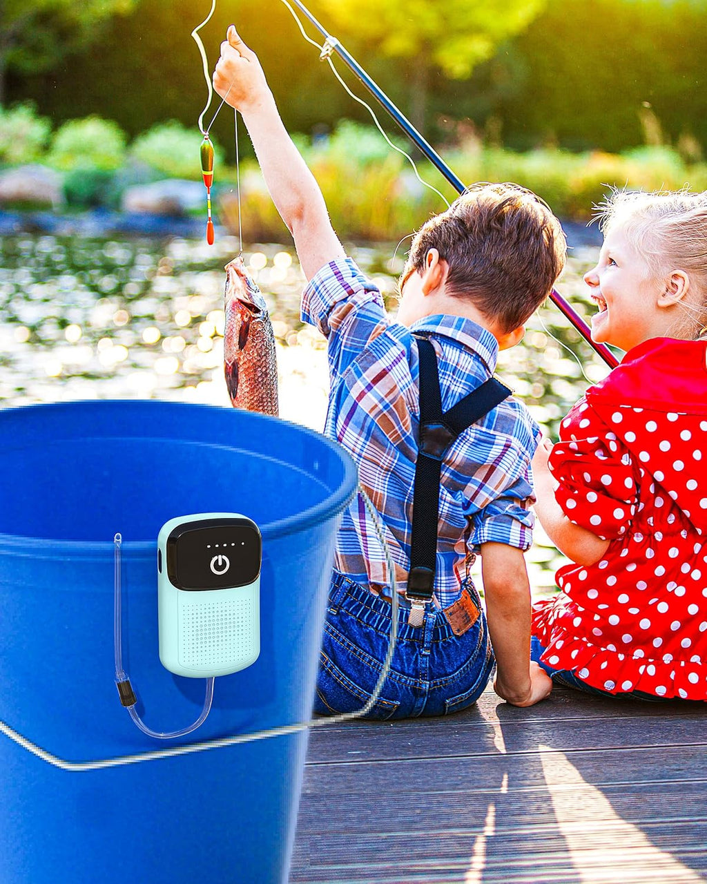 Skywin Portable Aerator for Fish,USB Rechargeable Live Bait Aerator 18–32H Battery, Keeps Bait Alive Anywhere, Quiet Aquarium Water Pump for Buckets, Coolers, Aquariums, Salt & Freshwater