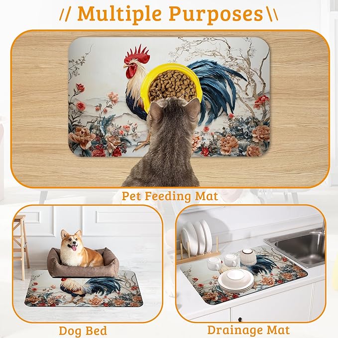 Dog Bowl Mat, Chicken Painting Pet Feeding Mat - Image 7