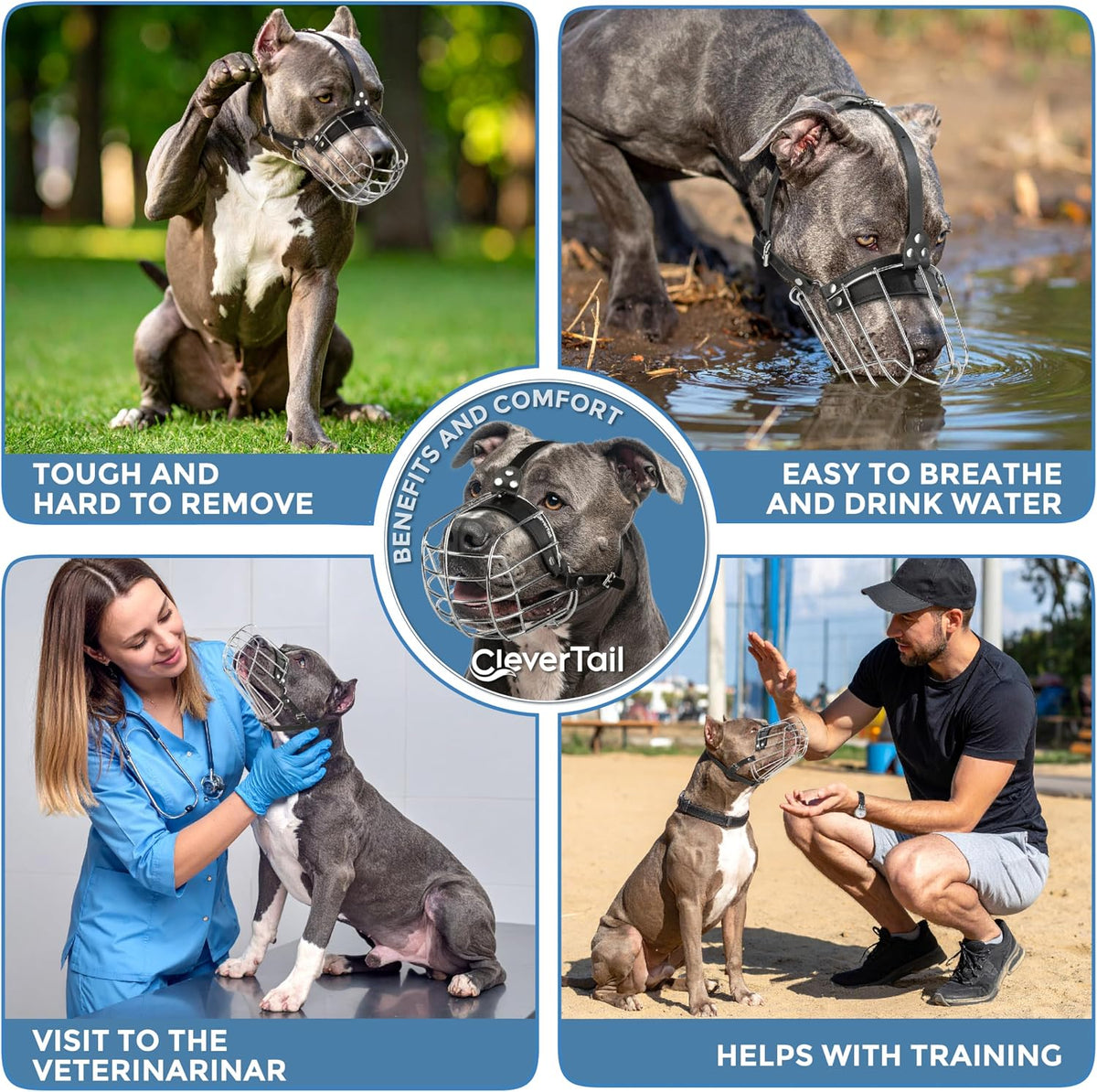 Metal Pitbull Muzzle for Large Sized Dog – Basket Muzzle for Dogs with Adjustable Leather Straps – Steel Cage Dog Muzzles to Prevent Biting – Mouth Guard for Large and Medium Pitt Bull