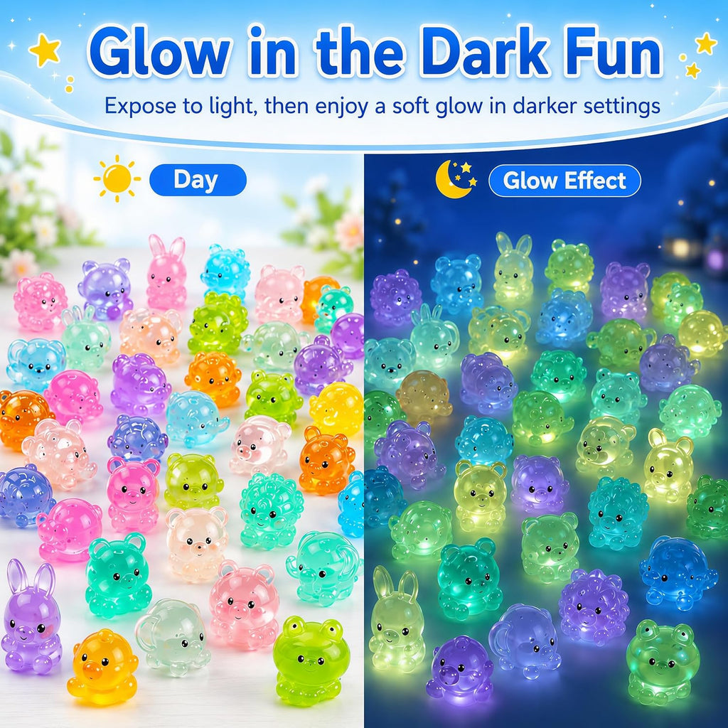 150 Pcs Resin Animals Mystery Bags, Mini Glow-in-the-Dark Animals, Individually Wrapped Tiny Figurines for Fairy Garden, Aquarium, Potted Decor, DIY Craft Display, Compact Assortment