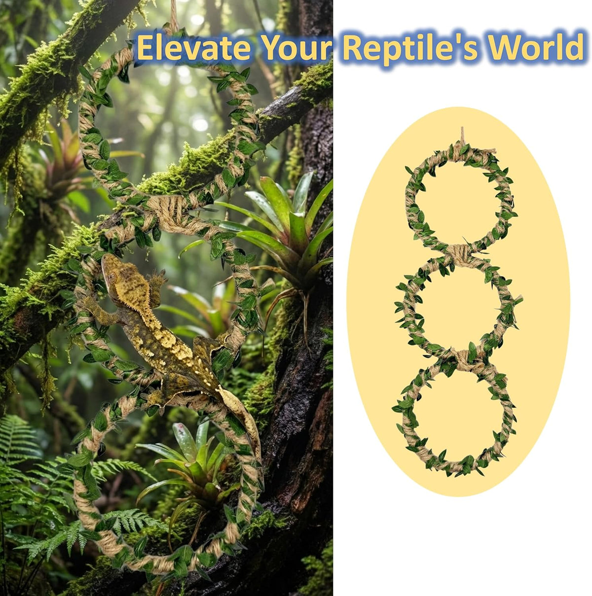3-Tier Snake Climbing Rings for Ball Python - Natural Jungle Vine Enclosure Accessories, Reptile Habitat Decor, Hanging Enrichment Toys for Corn Snakes, Geckos, and Small Lizards