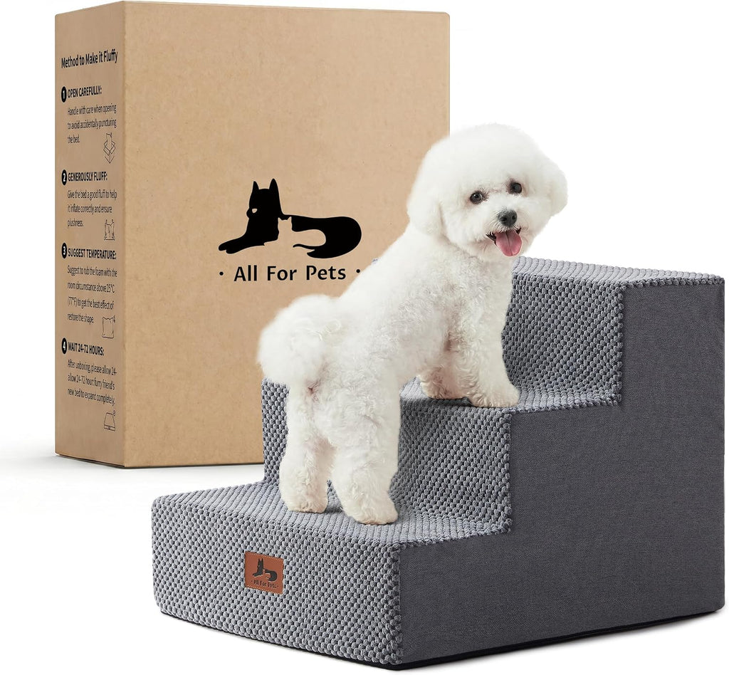 Dog Stairs 3-Step 13.5” H for Bed and Couch Grey
