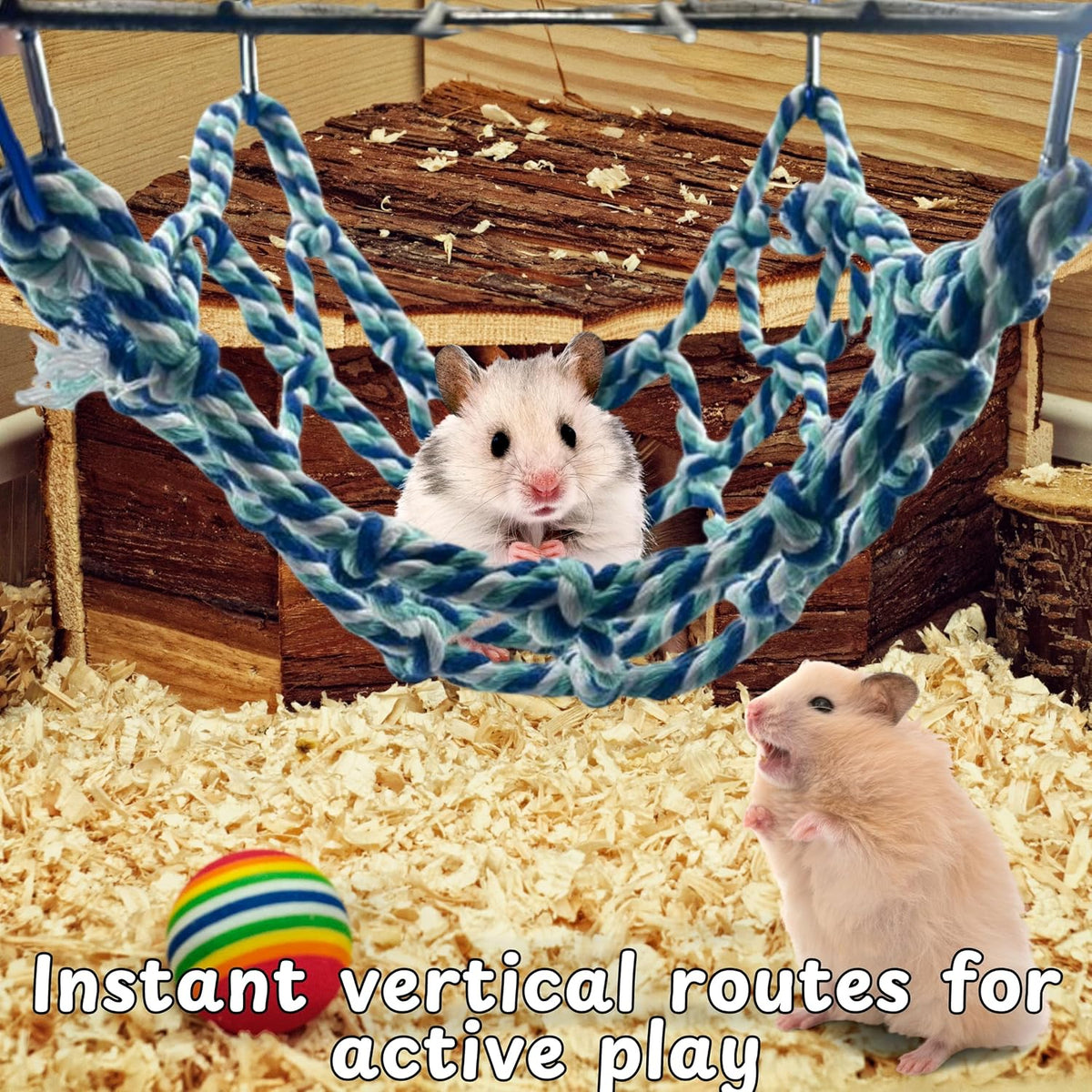 Rat Climbing Hammock for Cage Accessories, Rat Climbing Ropes and Hanging Swing Toys, Hamster Cotton Bridge Ladder Enrichment Toy, Mesh Net Platform for Parrot Bird Chinchilla Ferret (Hammock, Rope)
