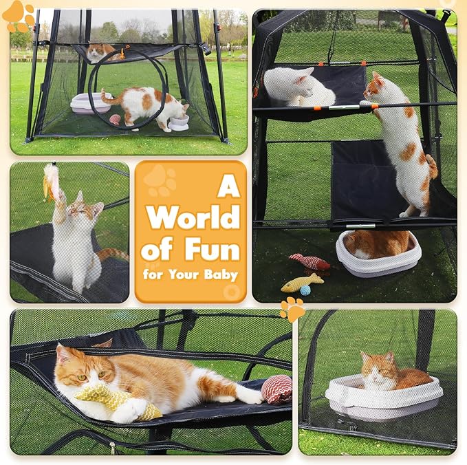 Extra Large Catio Outdoor Cat Enclosure, Rywell 3-Tier Spacious Outdoor Cat Tent - Image 9