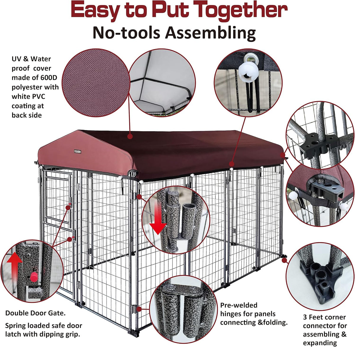 8'*4'*5' Dog Kennel Outdoor with Roof Cover for Large Dogs Heavy Duty Dog Fence Welded Wire Catio Retriever Dog Playpen