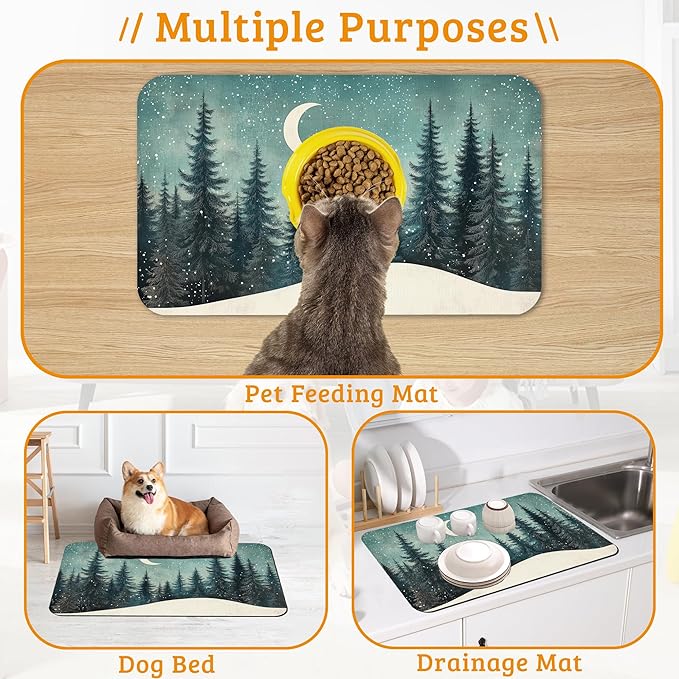 Pet Feeding Mat, Abstract Forest Absorbent Dog Cat Food Mat Moon Dog Mat - Image 7
