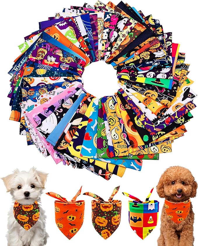 PET SHOW 50 Pack Halloween Small Dog Bandanas Bulk XS Washable Puppy Girl Boy by PETSHOW