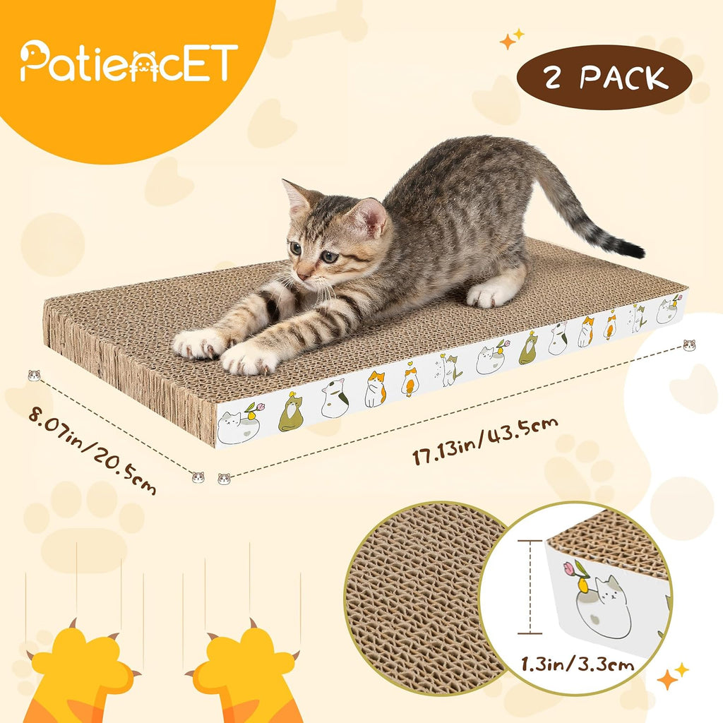 PatiencET Bundle of 4 Pack Cardboard Cat Scratcher Lounge Bed for Indoor Cats and 2 Pack Cardboard Cat Scratcher Pad with Catnips