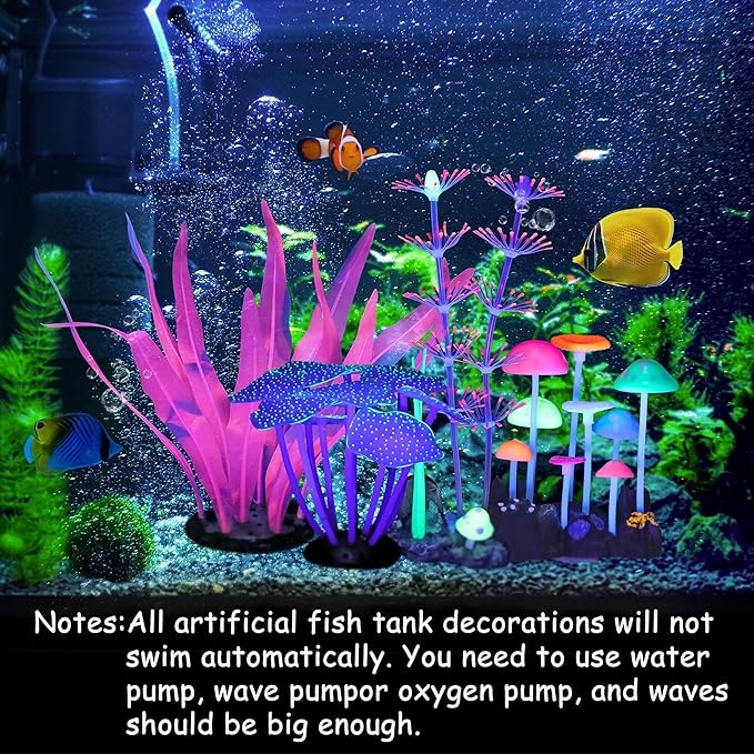Lpraer 4 Pack Glow Aquarium Decorations Branch Coral Reef Mushroom Seaweed - Image 3