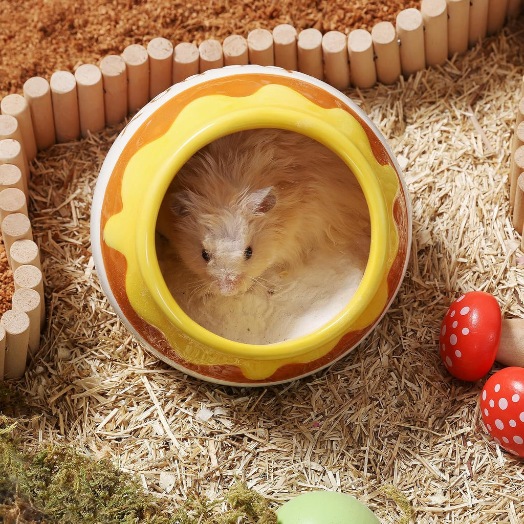 Honey‑Pot Ceramic Hamster Hideout, Chew‑Proof Small Pet Habitat Decor