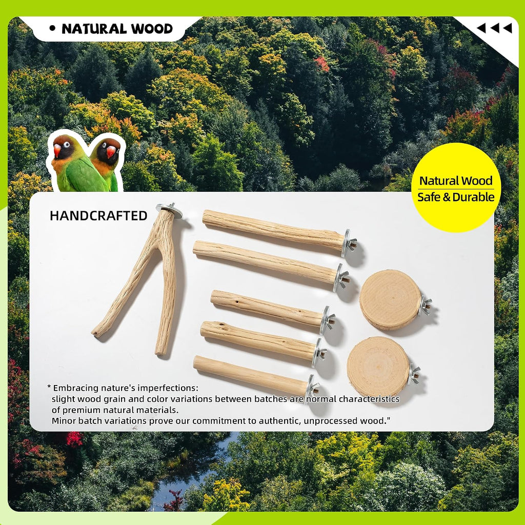 8 Pack Natural Wood Bird Perches for Cage, Perch Set