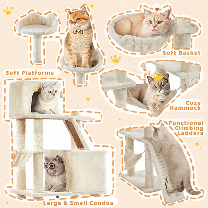 Yaheetech Cat Tree, 82.5in Large Tower w/Hammock, 2 Kitty-Ear Perches, 2 Cozy - Image 4
