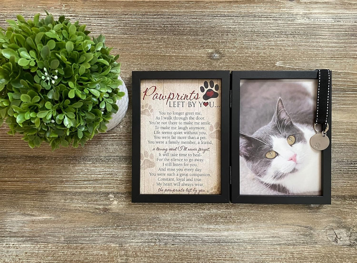 Pawprints Left By You Memorial 5x7 Frame for Cat with Pet Tag - Thoughtful Cat Memorial Gift