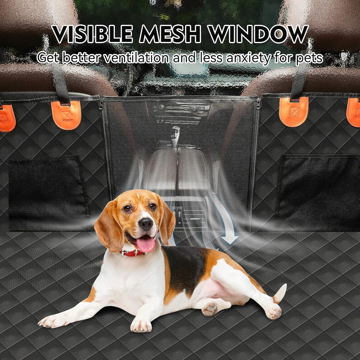 Back Seat Extender for Dogs,Hard Bottom Car Seat Waterproof Car Seat Cover for Dogs with Mesh Window, Anti-Scratch Nonslip Pet Car Seat Protector(Black,for Car/SUV/Small Truck)