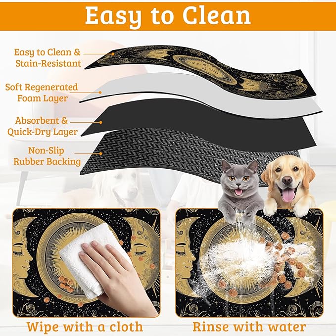 Dog Bowl Mat, Moon Sun Pet Feeding Mat - Image 5