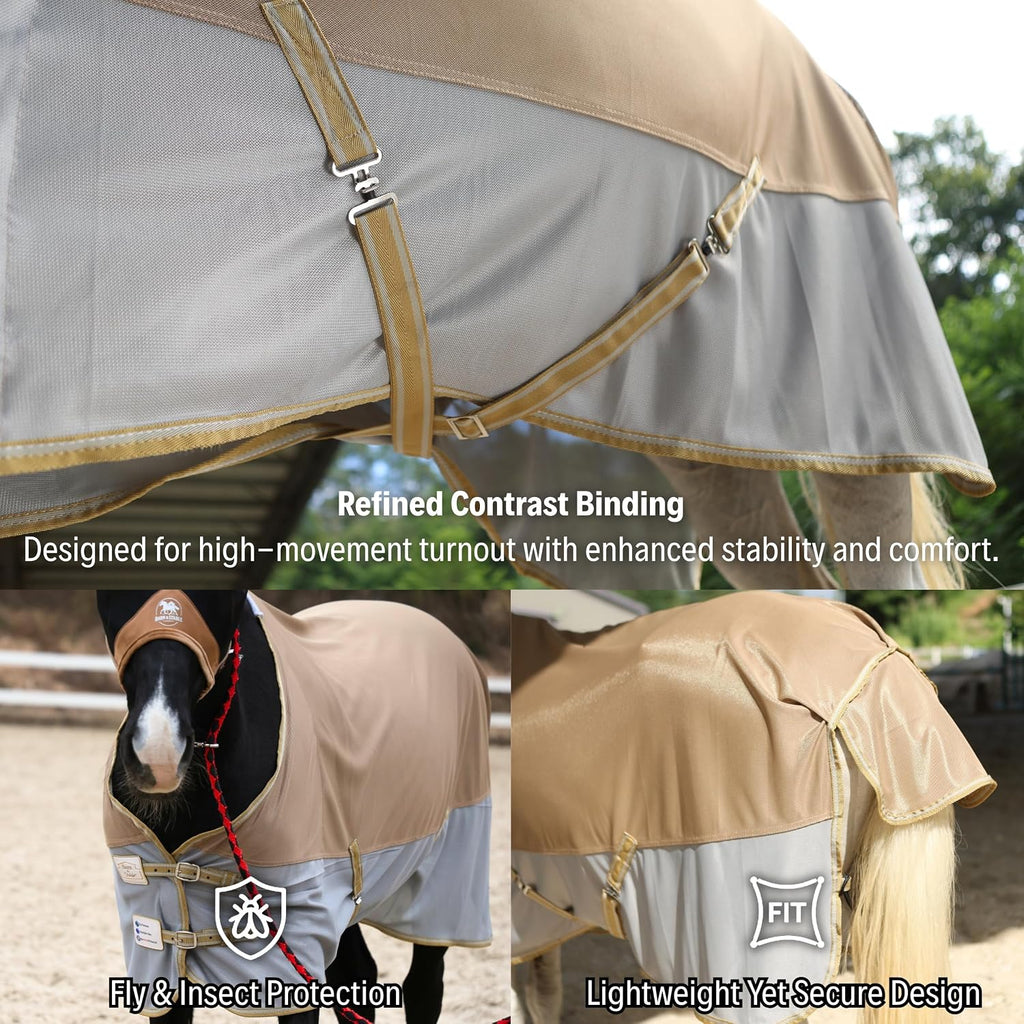 BARN & STABLE Breathable and UV Protective Tear-Resistant Mesh Horse Fly Sheet Comfy Equine Summer Sheet with Removable Web Leg Straps