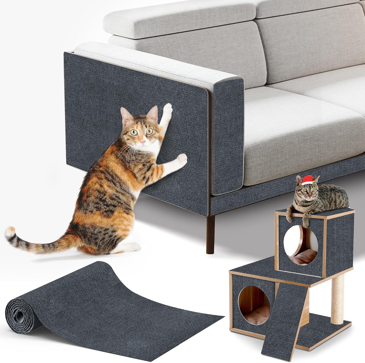 Cat Scratching mat Self-Adhesive, Trimmable Furniture Protector for Couch, Sofa, Wall & Cat Trees - Durable Scratch Pad with Nano Tape, DIY Climbing Carpet for Indoor Cats (Brown, 78.7"x15.8")