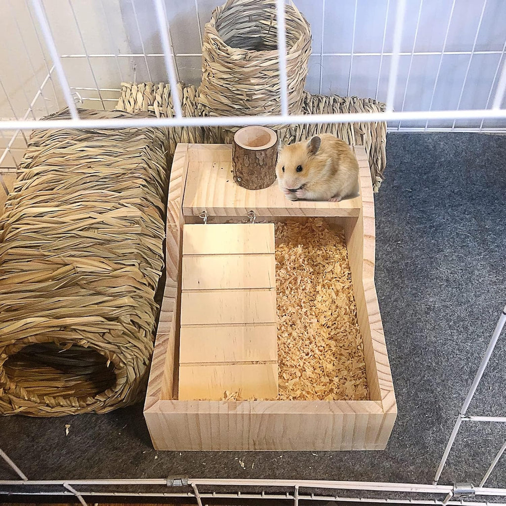 Wooden Hamster Sand Bath Container Digging Box Gerbil Climbing Platform