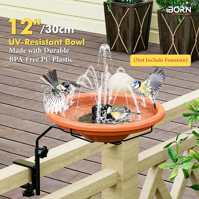 iBorn Bird Bath for Outside, Deck Mounted Bird Bath 12in，Birds Baths for - Image 7