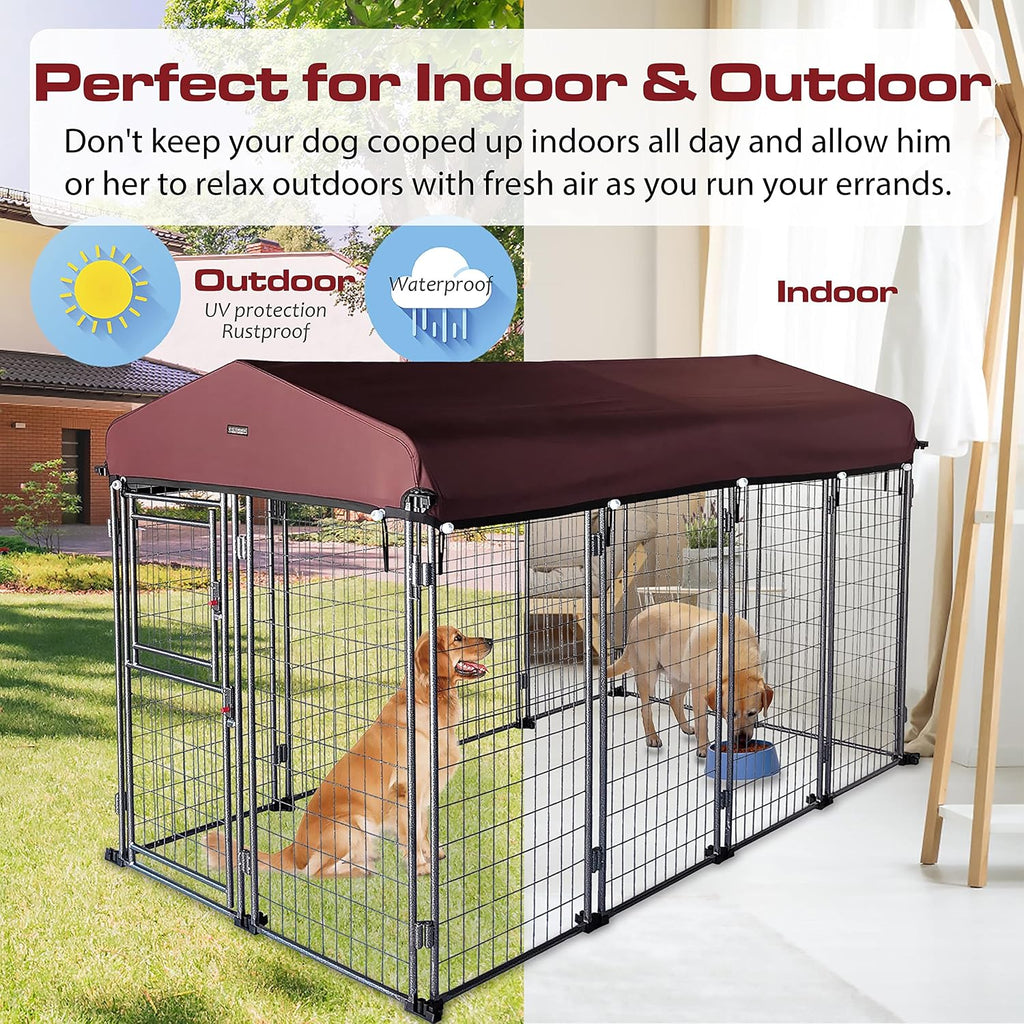 8'*4'*5' Dog Kennel Outdoor with Roof Cover for Large Dogs Heavy Duty Dog Fence Welded Wire Catio Retriever Dog Playpen