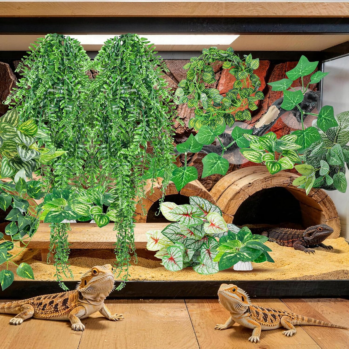 CousDUoBe 12 PCS Reptile Plants Set, Reptile Corner Branch Bearded Dragon Tank Accessories Leopard Gecko Tank Accessories，Terrarium Decorations with Suction Cup