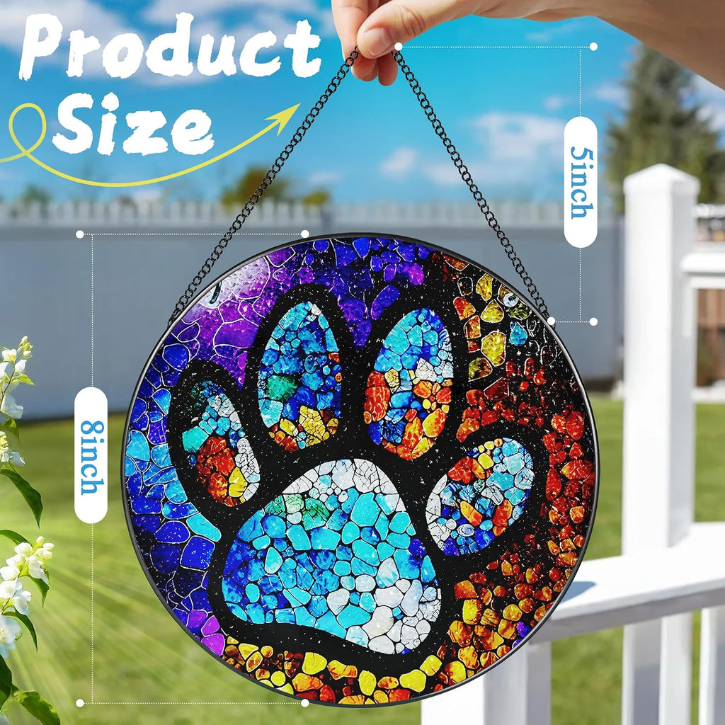 Stained Glass Window Hanging, DOUHASU Pet Memorial Suncatcher Ornament, Dog Memorial Gifts for Loss of Dog, Pet Lovers Gifts, Thoughtful Dogs and Cats Remembrance, Bereavement Gift
