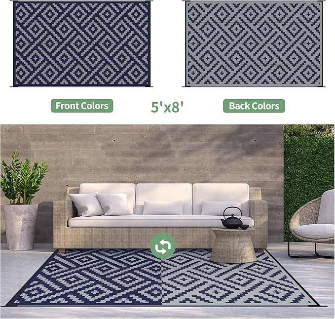 GENIMO Outdoor Rug for Patio Clearance, Reversible Plastic Straw Rugs for RV - Image 4