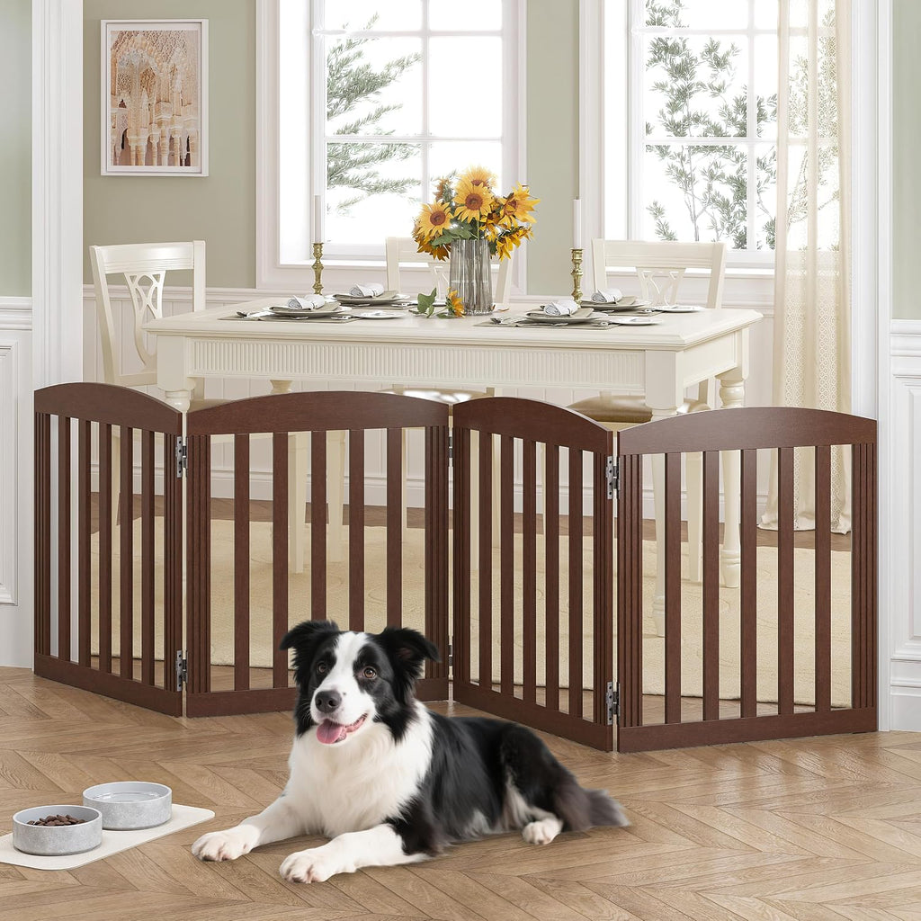 SPIRICH Wooden Freestanding Foldable Dog Gate, 96" Extra Wide 28" Tall