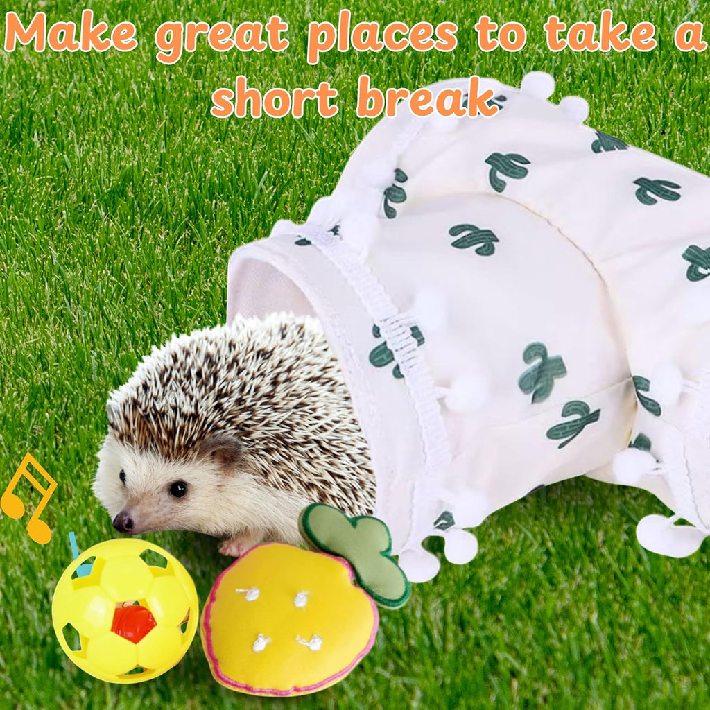 Hedgehog Hideout Tunnels with Bell Ball Toy, Hedgehog Tunnels with 2pcs Toys For Hedgehogs, Small Animal Tunnel Tubes Toy For Hamster Guinea Pig Chinchilla Rabbit, Hedgehogs Accessories (White Tunnel)