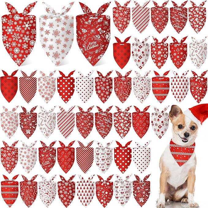 Abbylike 50 Pcs Valentines Day Dog Bandanas Bulk Red and White Polka Dots by Abbylike