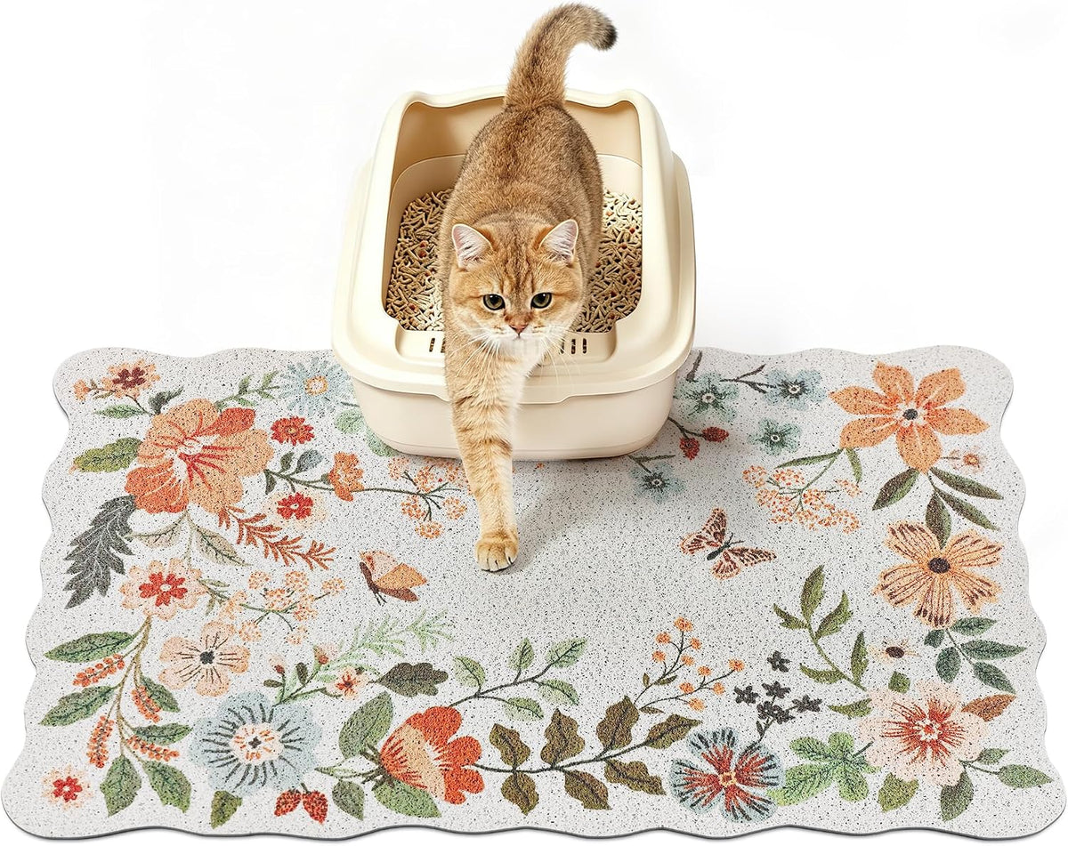 Cat Litter Mat,35"x23" Large Cute Litter Box Mat,Traps 100% Litter