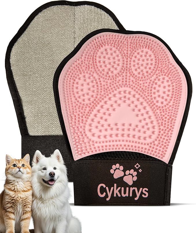 Pet Hair Removal Glove for Dogs & Cats, 2-in-1 Double-Sided Pet Grooming Tool by Cykurys
